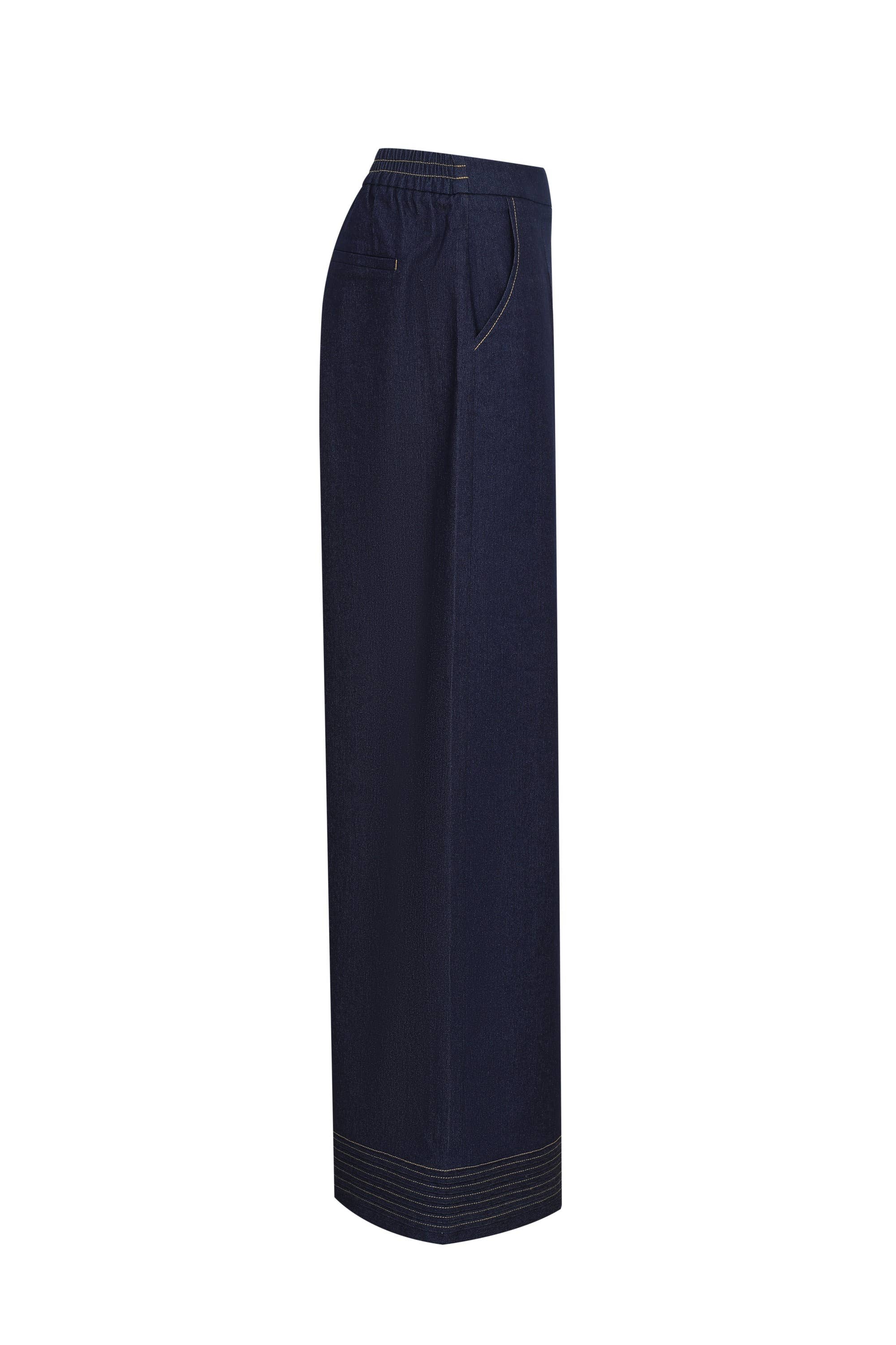 The Riviera Wide Leg Denim Pintuck Pants