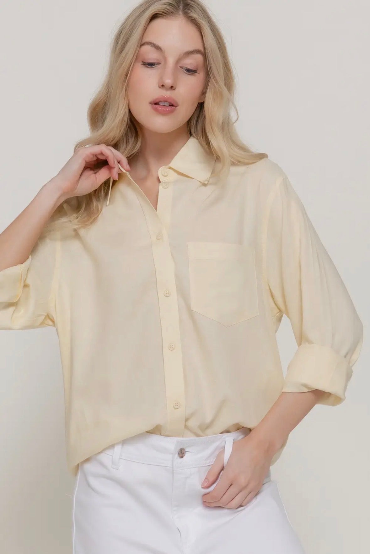 Everyday Easy Linen-Blend Shirt (Soft Yellow)
