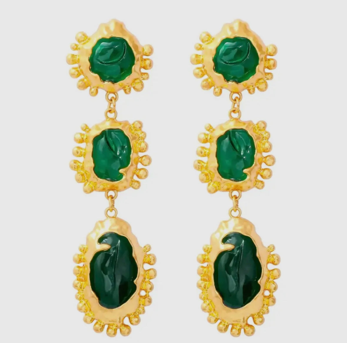 Vintage Long Dangle Green Statement Earrings