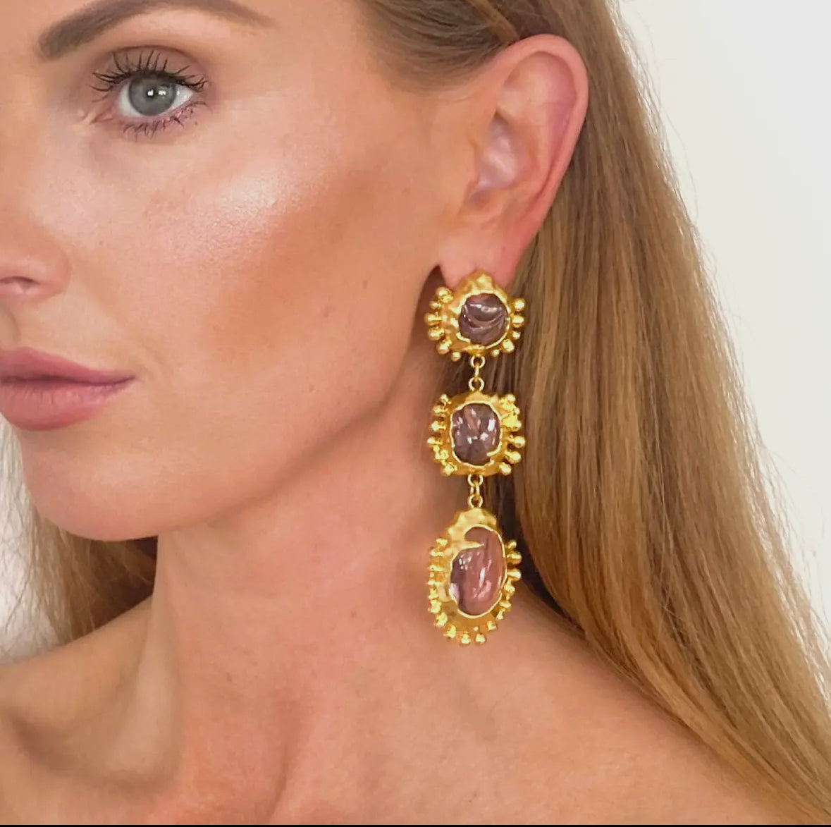 Vintage Long Dangle Pink Statement Earrings