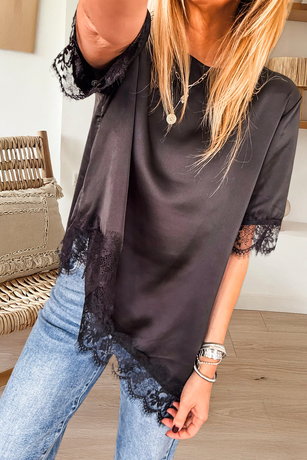 The Midnight Satin & Lace Asymmetry Top