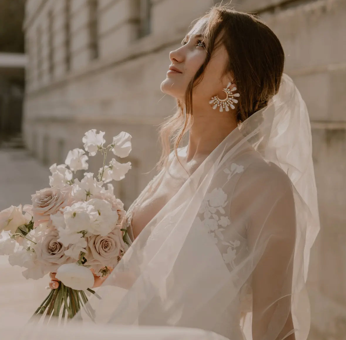 Supernova Half Moon Crystal Pearl Statement Earrings