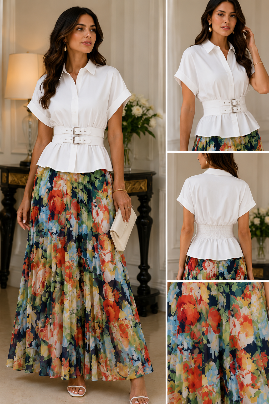 Monet Garden Pleated Maxi Skirt