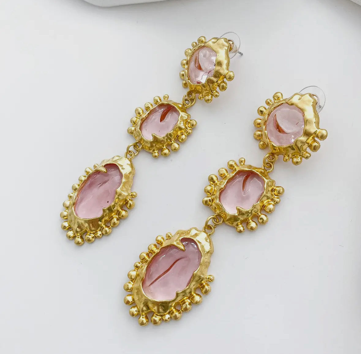 Vintage Long Dangle Pink Statement Earrings