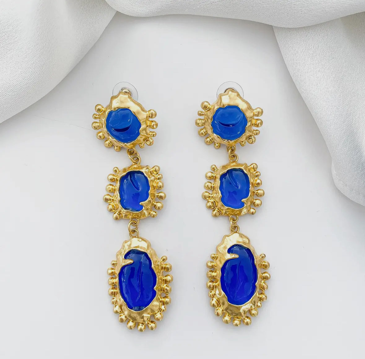 Vintage Long Dangle Blue Statement Earrings
