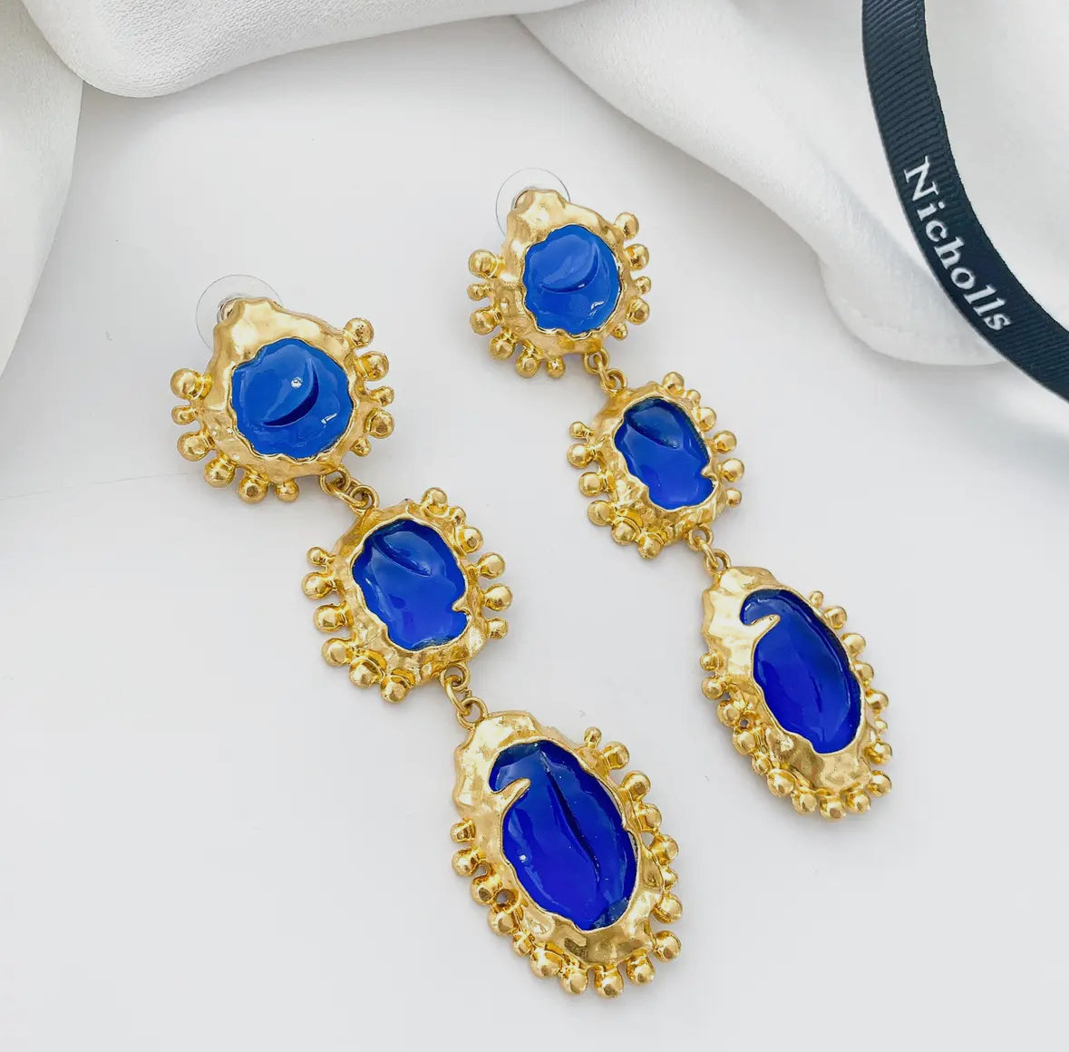 Vintage Long Dangle Blue Statement Earrings