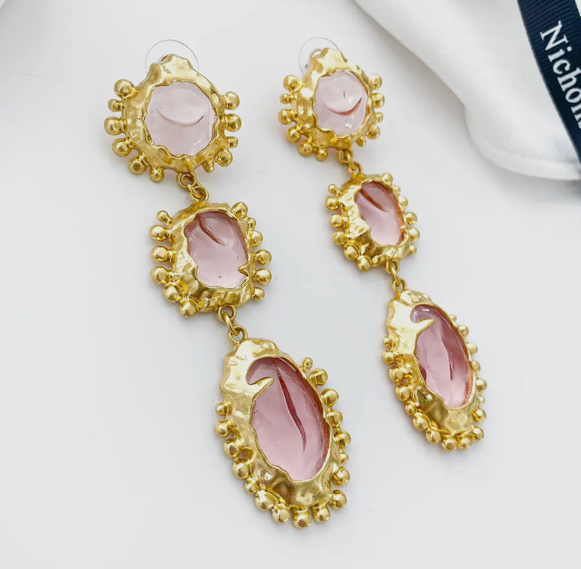 Vintage Long Dangle Pink Statement Earrings