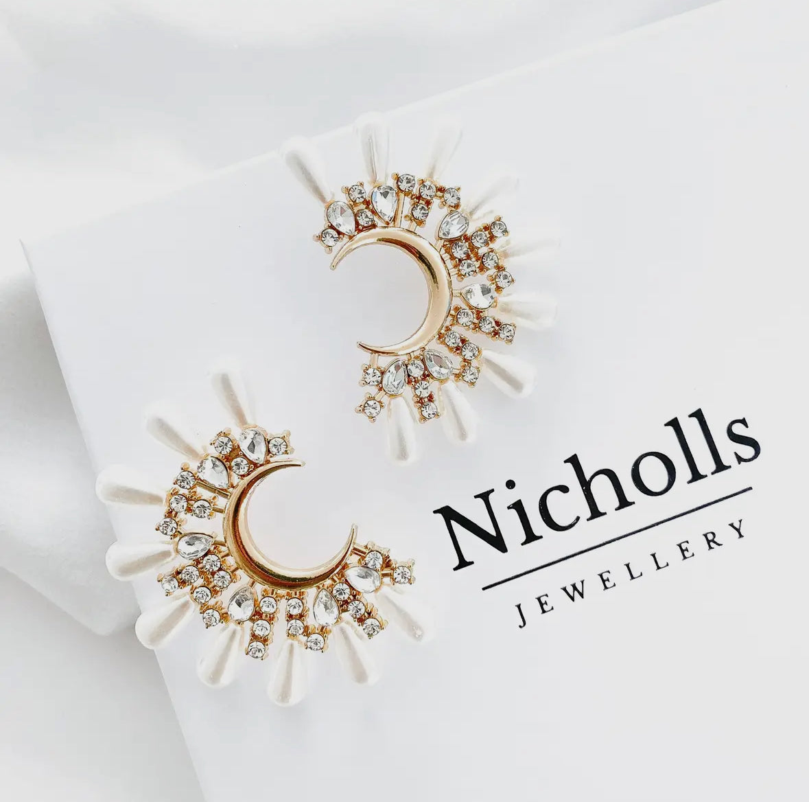 Supernova Half Moon Crystal Pearl Statement Earrings