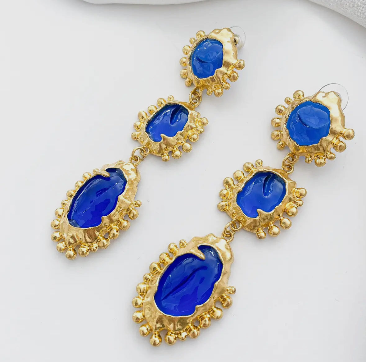Vintage Long Dangle Blue Statement Earrings