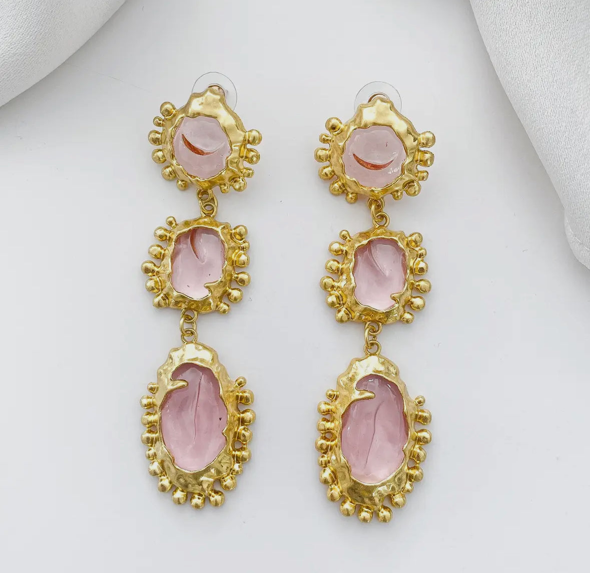 Vintage Long Dangle Pink Statement Earrings