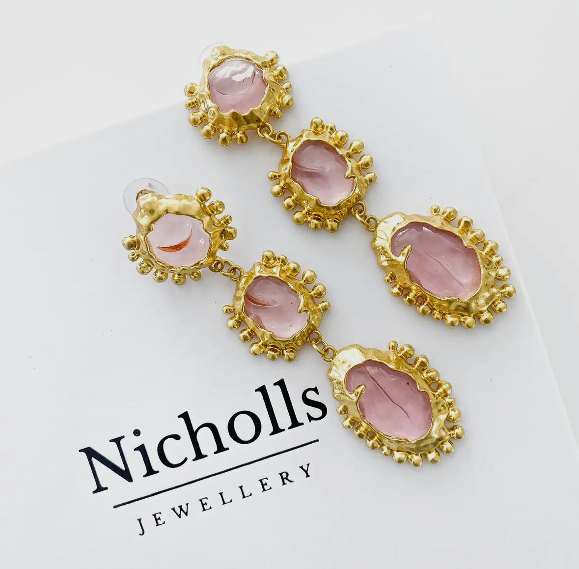 Vintage Long Dangle Pink Statement Earrings