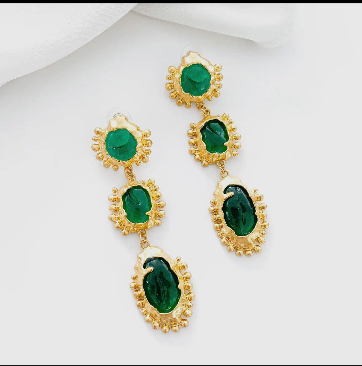 Vintage Long Dangle Green Statement Earrings