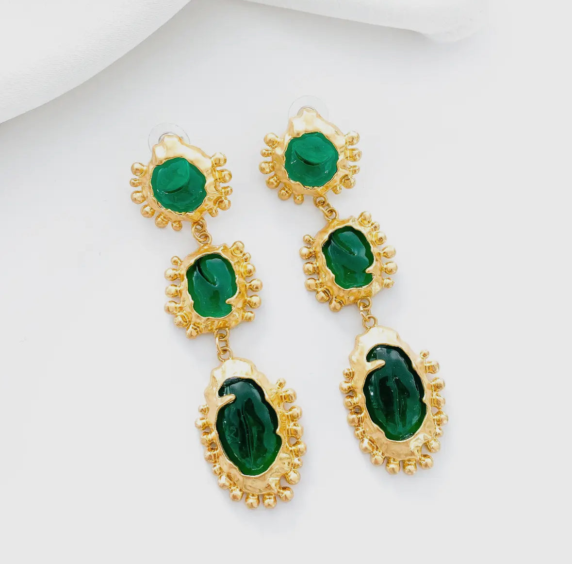 Vintage Long Dangle Green Statement Earrings
