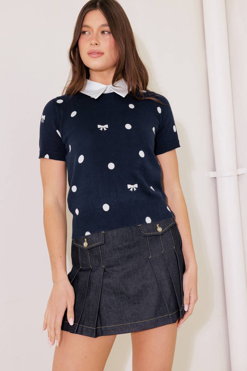 SIDEWALK CAFÉ NAVY SWEATER KNIT TOP