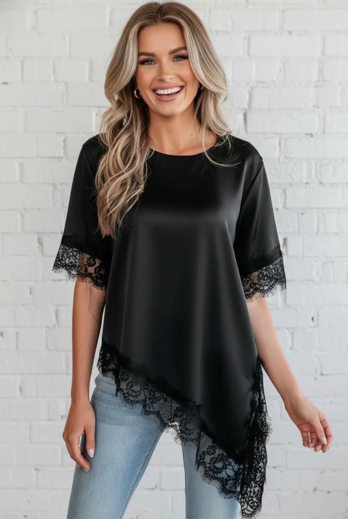 The Midnight Satin & Lace Asymmetry Top