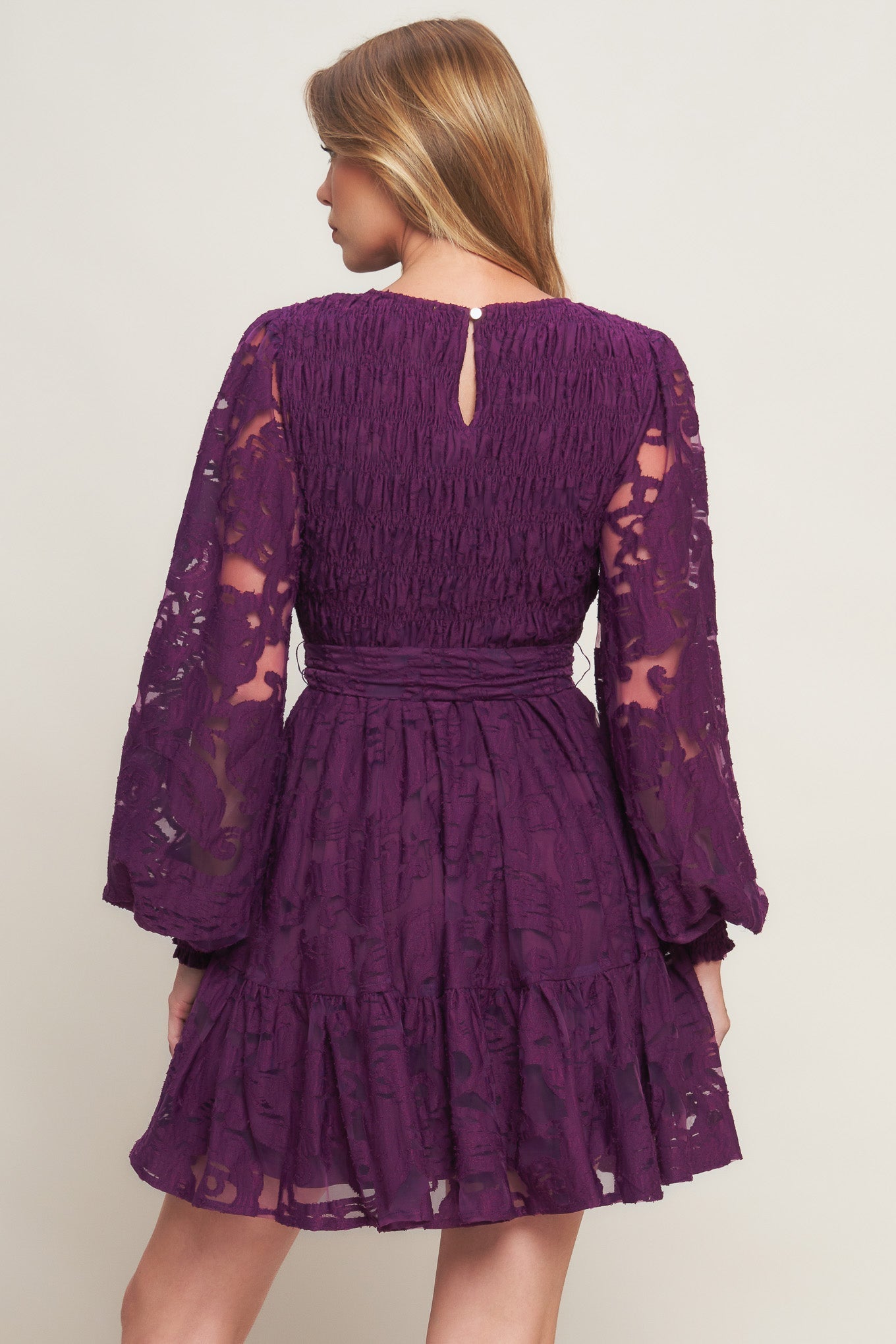 PASSION PLUM WOVEN LACE MINI DRESS
