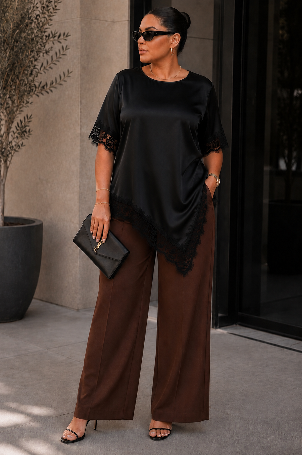 The Midnight Satin & Lace Asymmetry Top