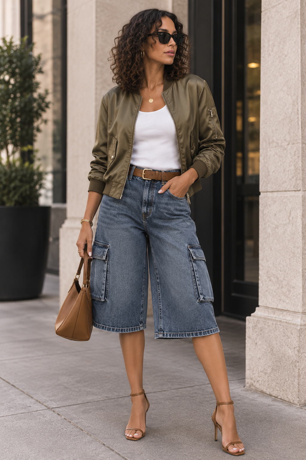 Olive Rush Satin Zip-Up Bomber