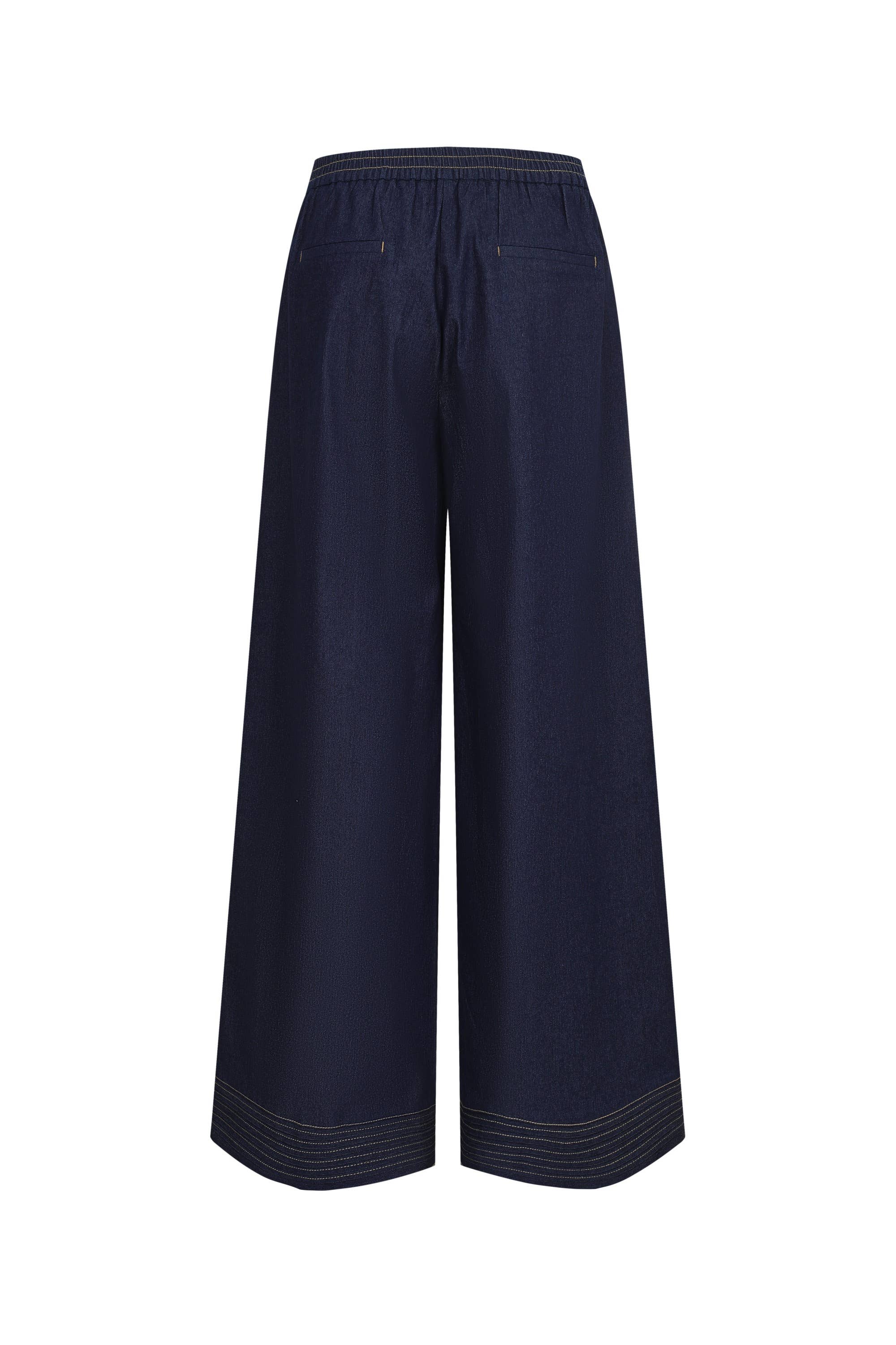 The Riviera Wide Leg Denim Pintuck Pants