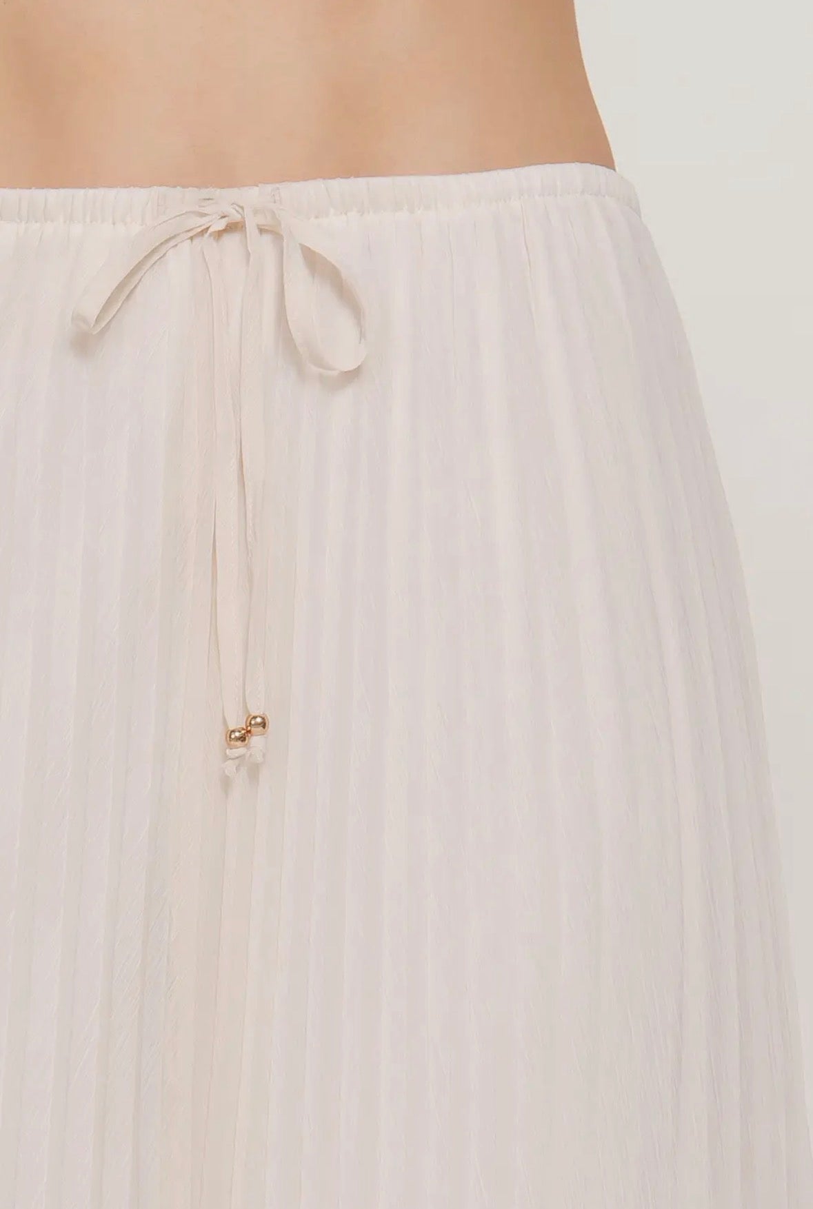 Ivory Cream Pleated Chiffon Maxi Skirt