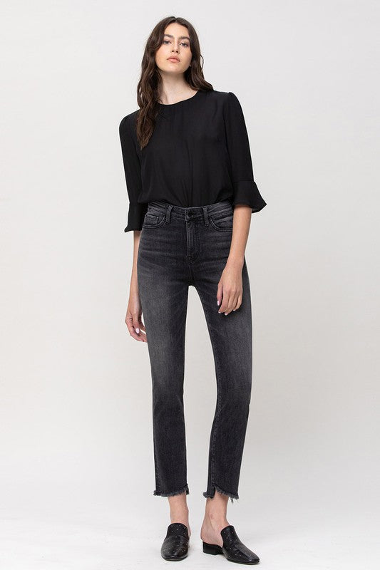 High Rise Straight Crop with Uneven Hem Details