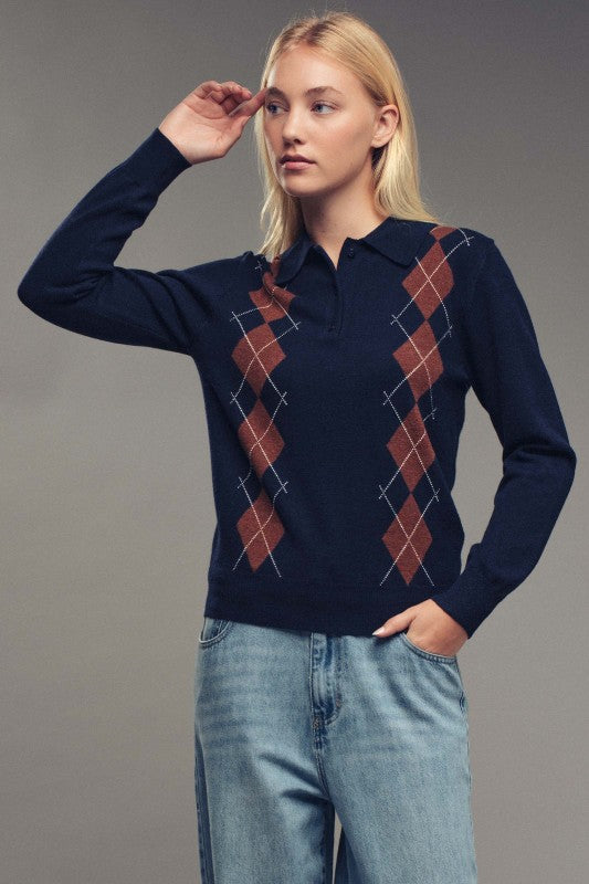 The Preppy Argyle Polo Sweater