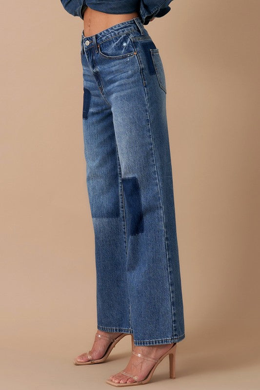 RELAXED WIDE LEG PATCHWORK JEANS