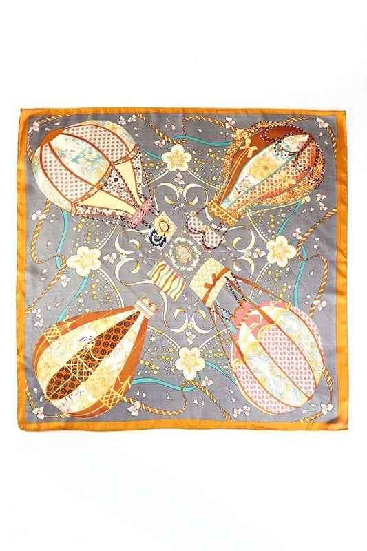 Hot Air Balloon Printed Silky Square Scarf