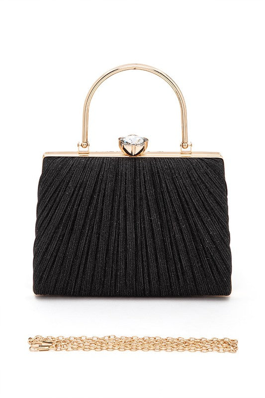 Diamond Clasp Top Handle Pleated Box Clutch