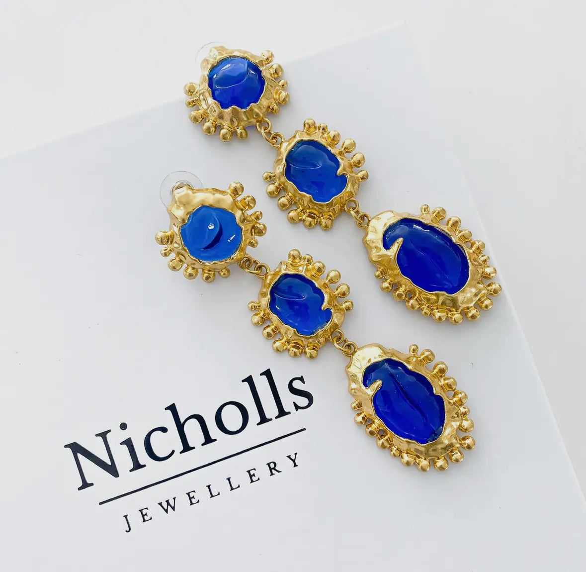 Vintage Long Dangle Blue Statement Earrings