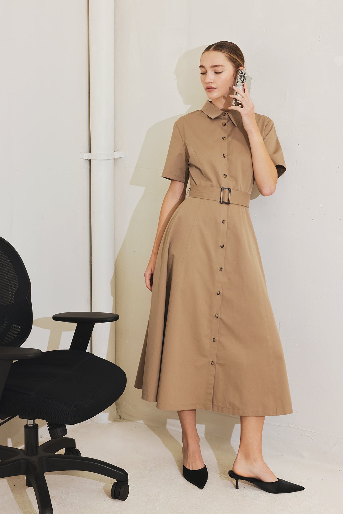 LUCKY ME WOVEN MIDI DRESS