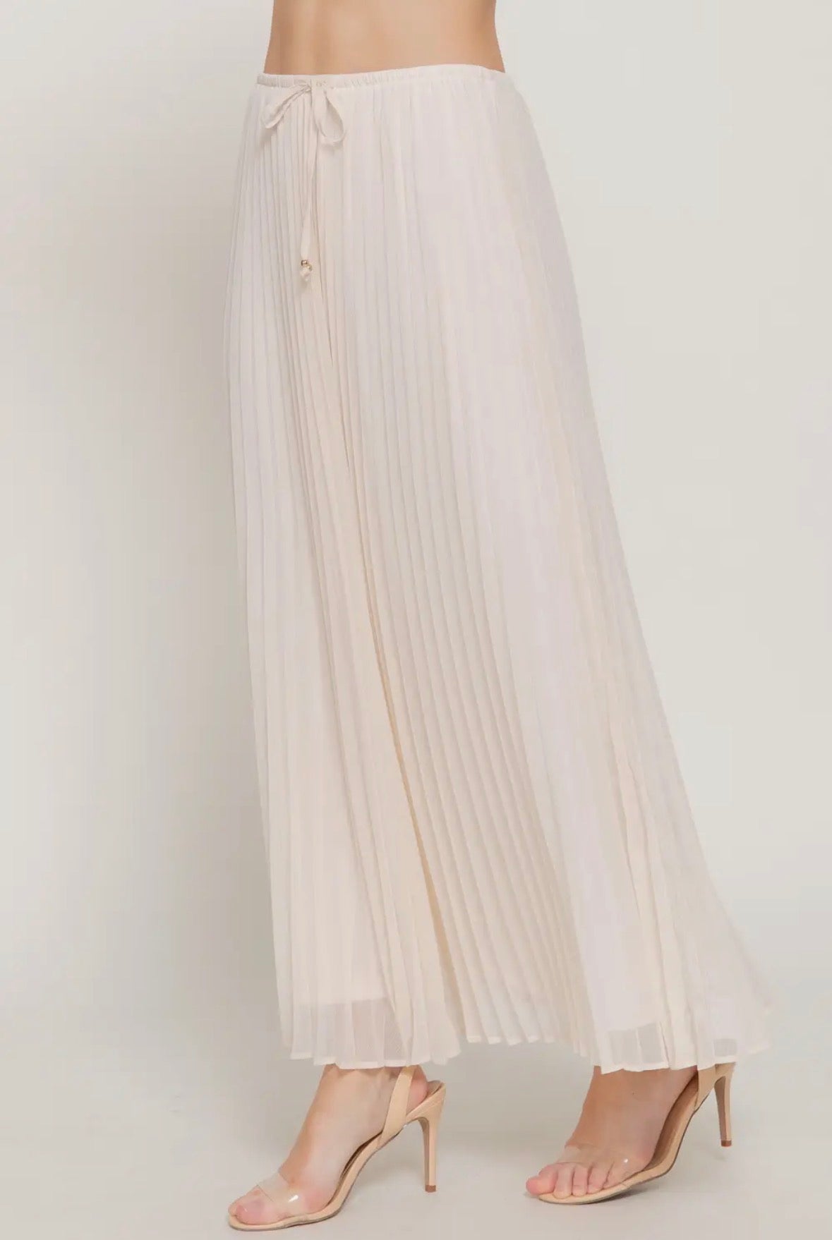 Ivory Cream Pleated Chiffon Maxi Skirt