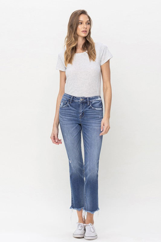 Mid Rise Crop Slim Straight Jeans