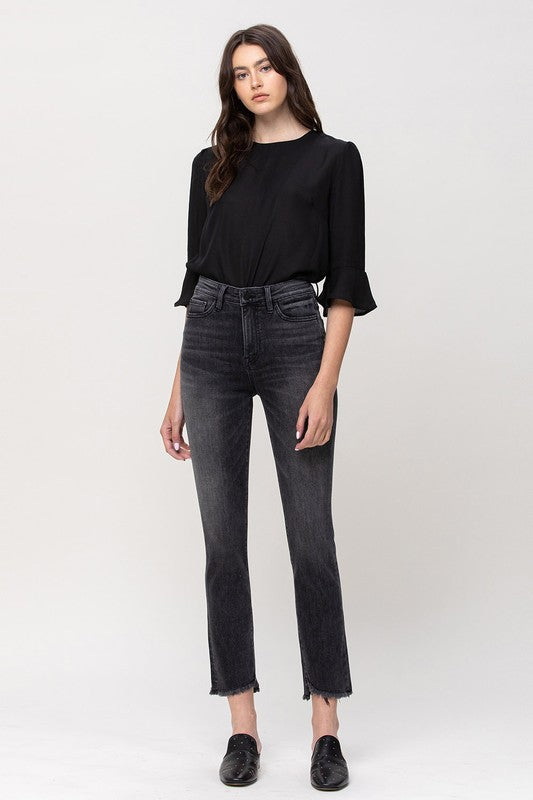 High Rise Straight Crop with Uneven Hem Details