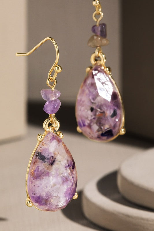 Semi Stone Teardrop Earrings