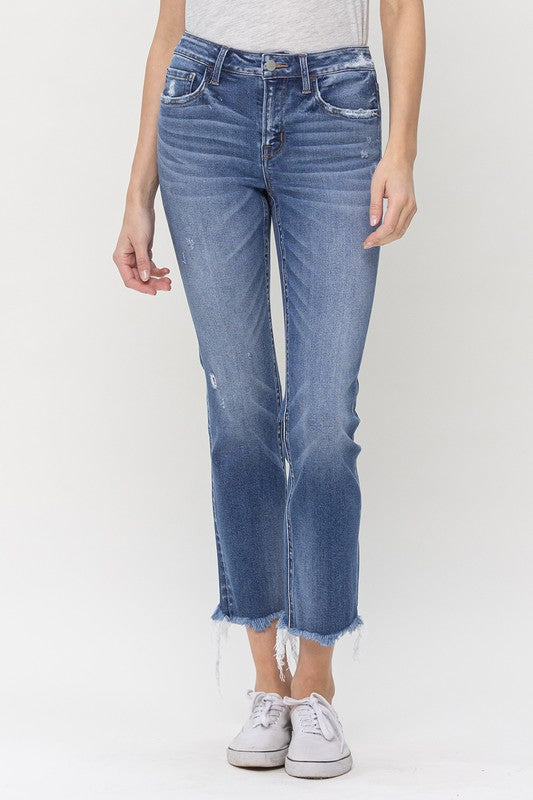 Mid Rise Crop Slim Straight Jeans