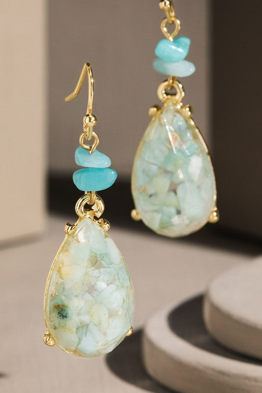 Semi Stone Teardrop Earrings