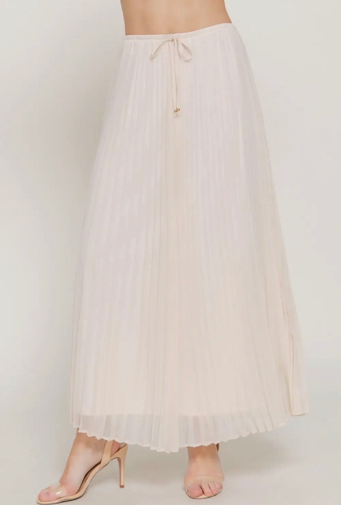 Ivory Cream Pleated Chiffon Maxi Skirt