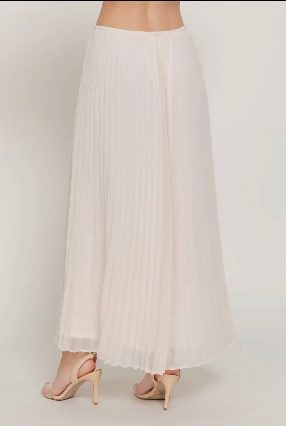 Ivory Cream Pleated Chiffon Maxi Skirt