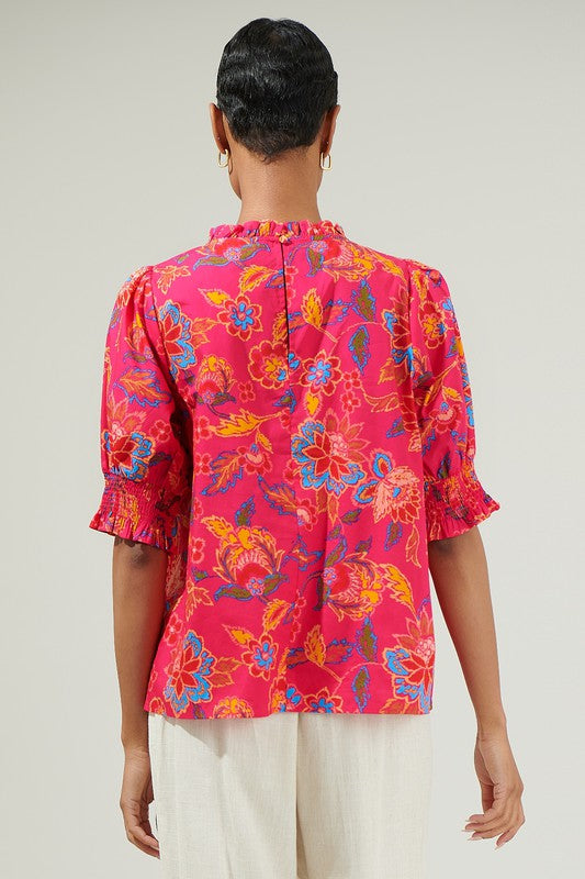 Lorie Floral Baretta Short Sleeve Blouse