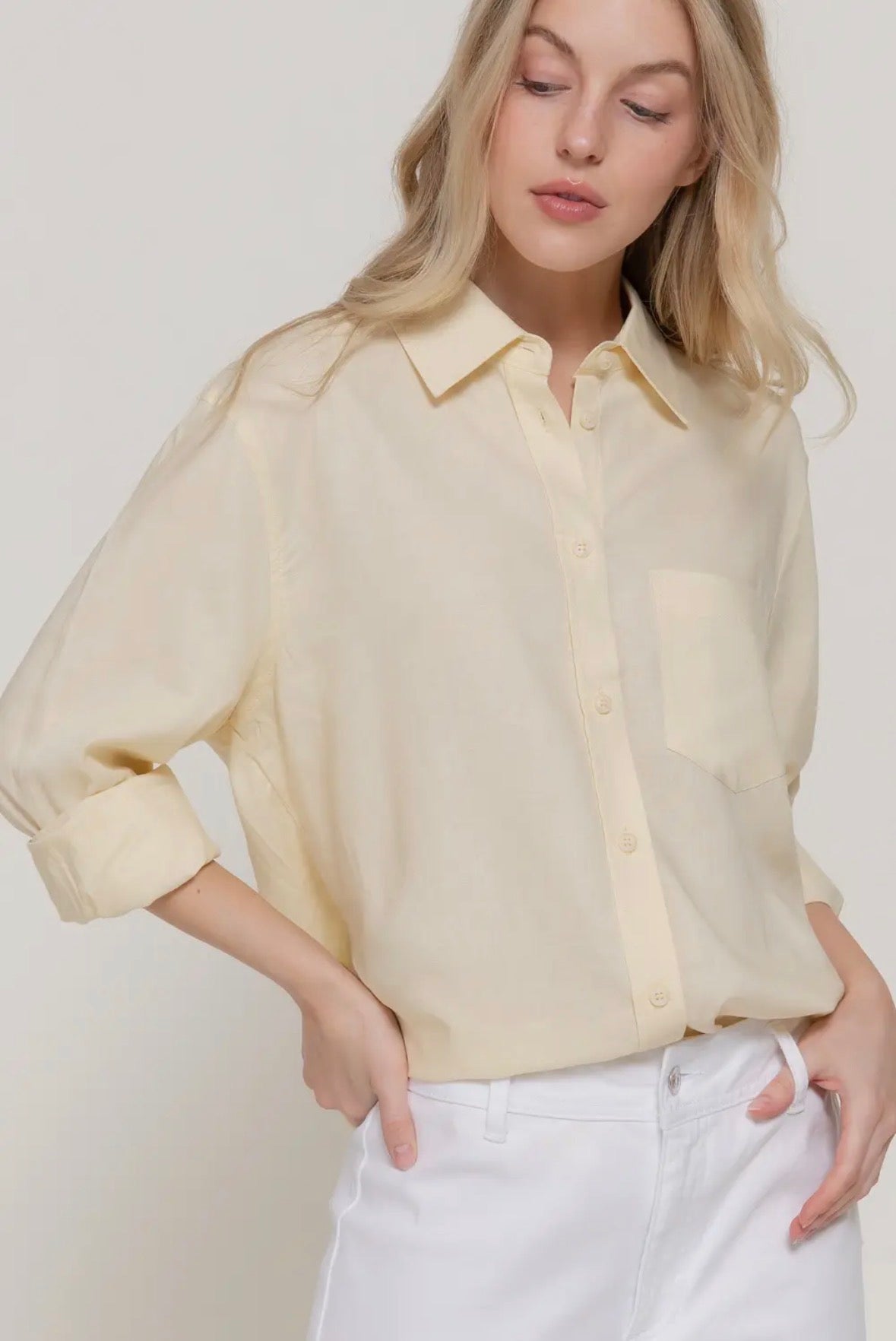 Everyday Easy Linen-Blend Shirt (Soft Yellow)