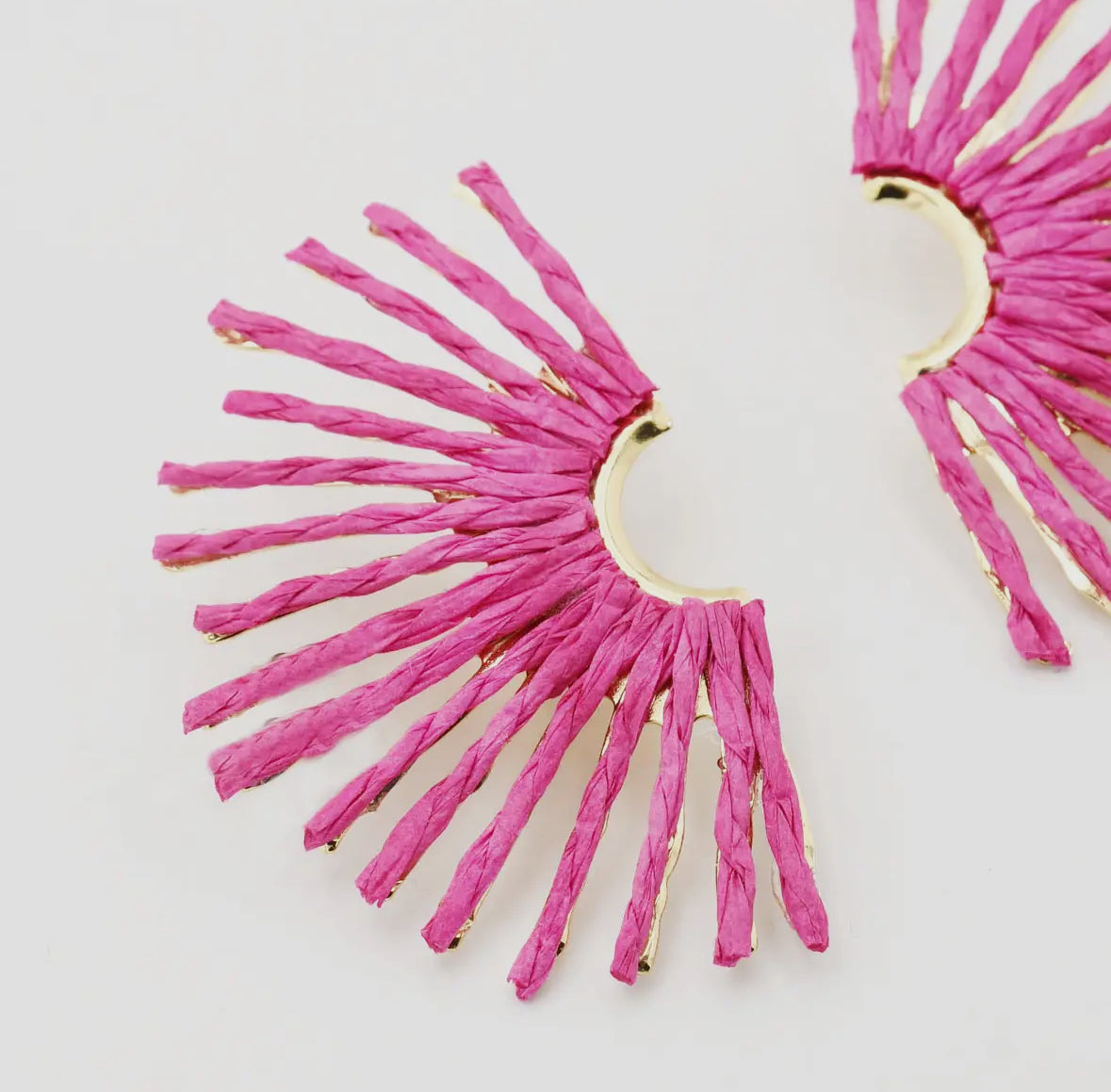 Pink Raffia Fan Earrings