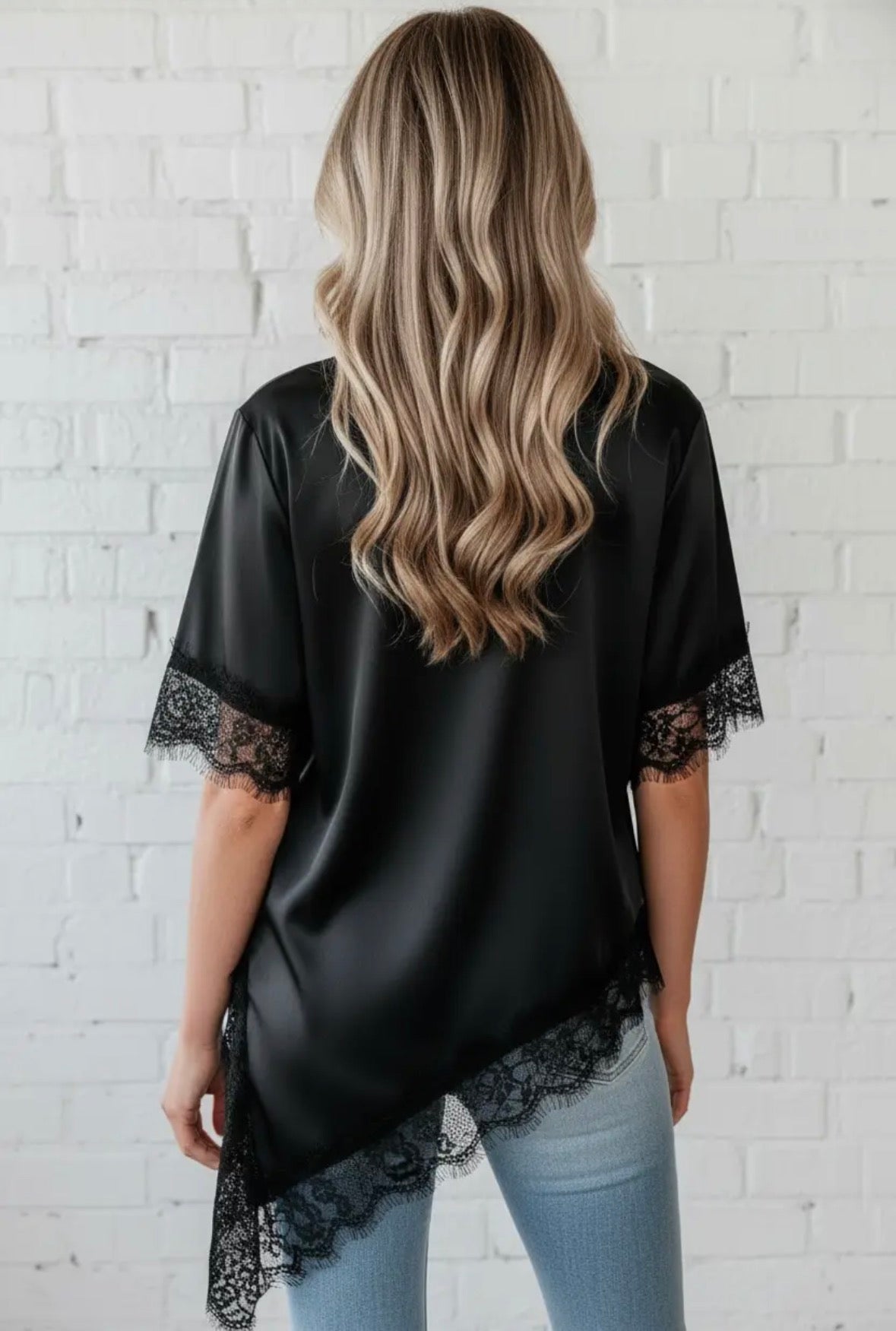 The Midnight Satin & Lace Asymmetry Top