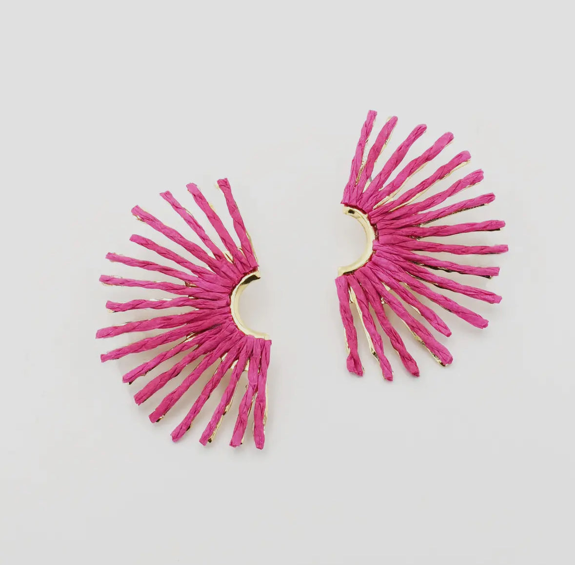 Pink Raffia Fan Earrings