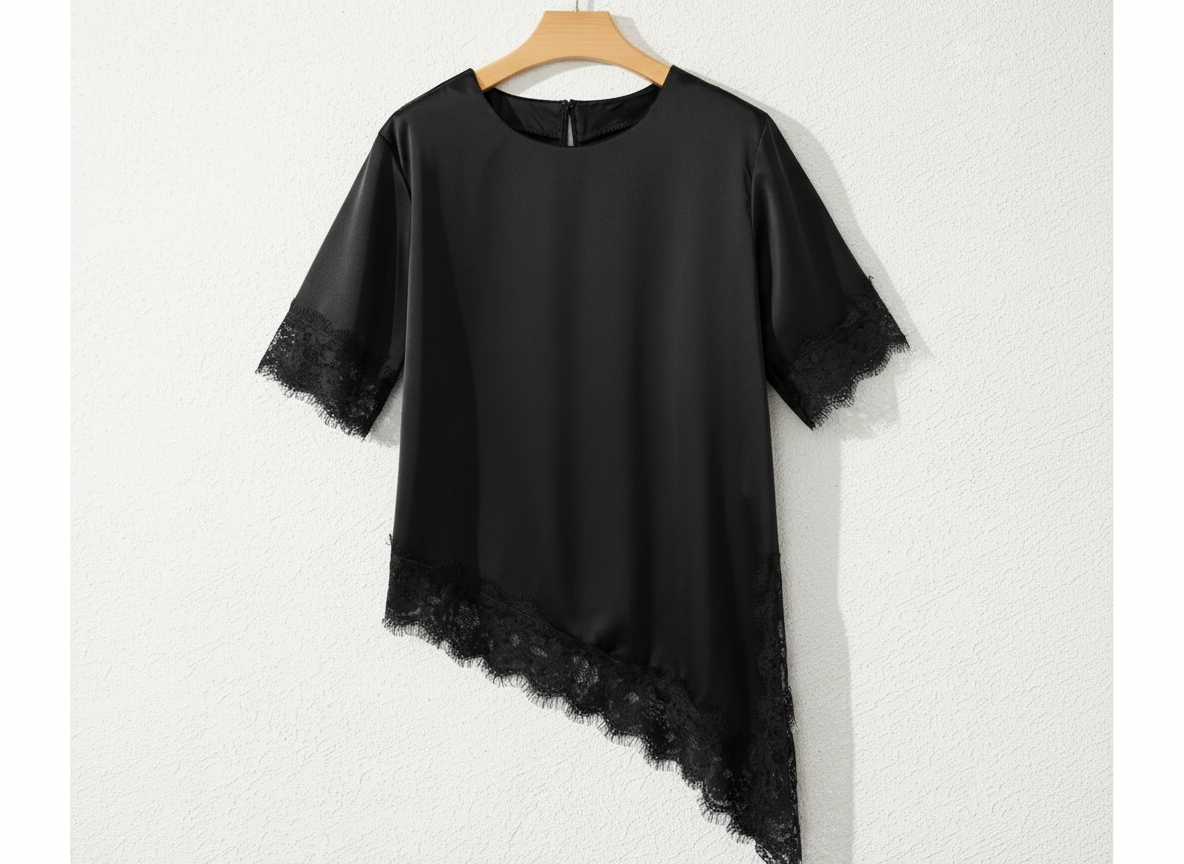 The Midnight Satin & Lace Asymmetry Top