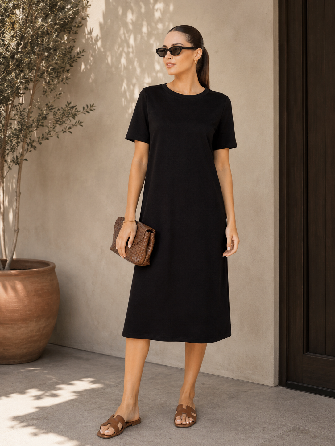 The Comfort Luxe Midi Dress (Black)
