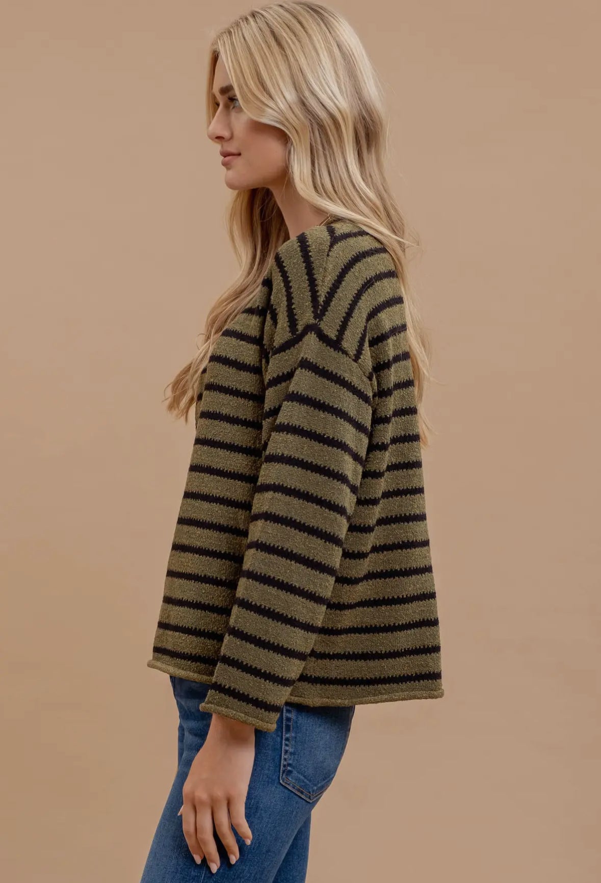 Olive Stripe Knit Sweater