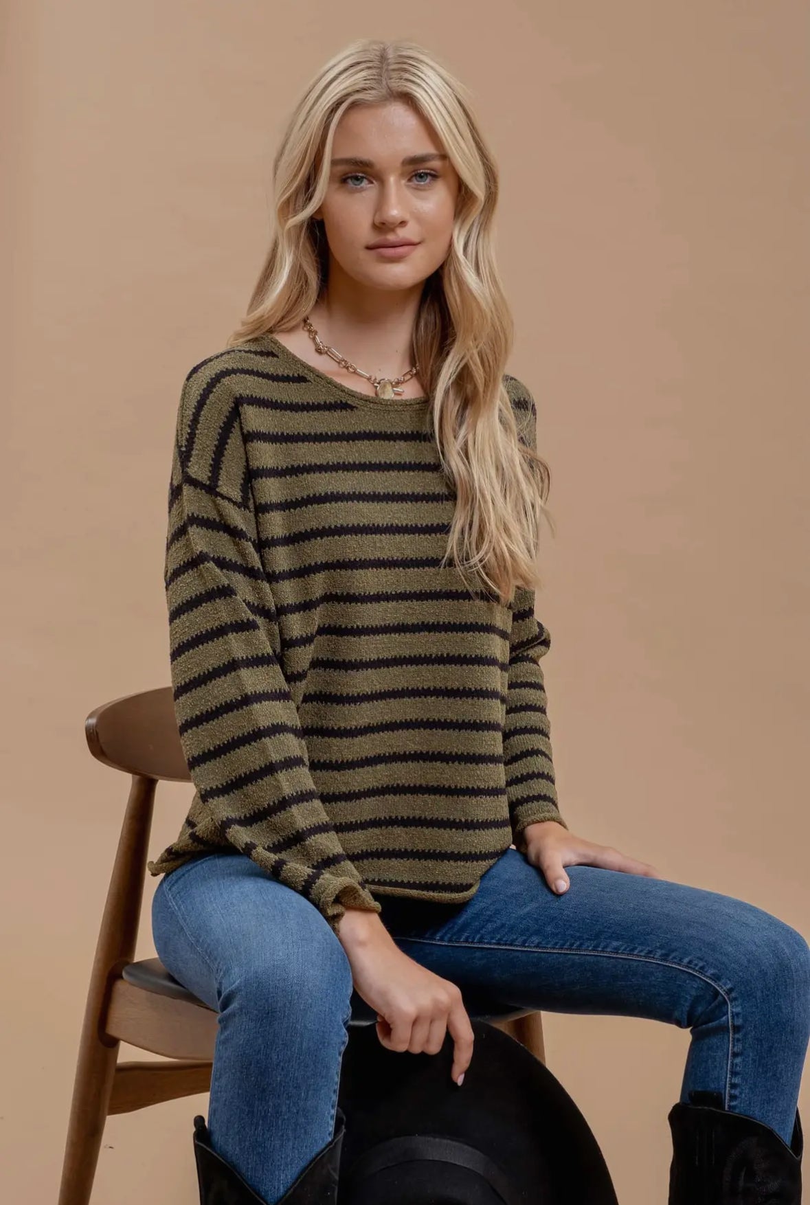 Olive Stripe Knit Sweater