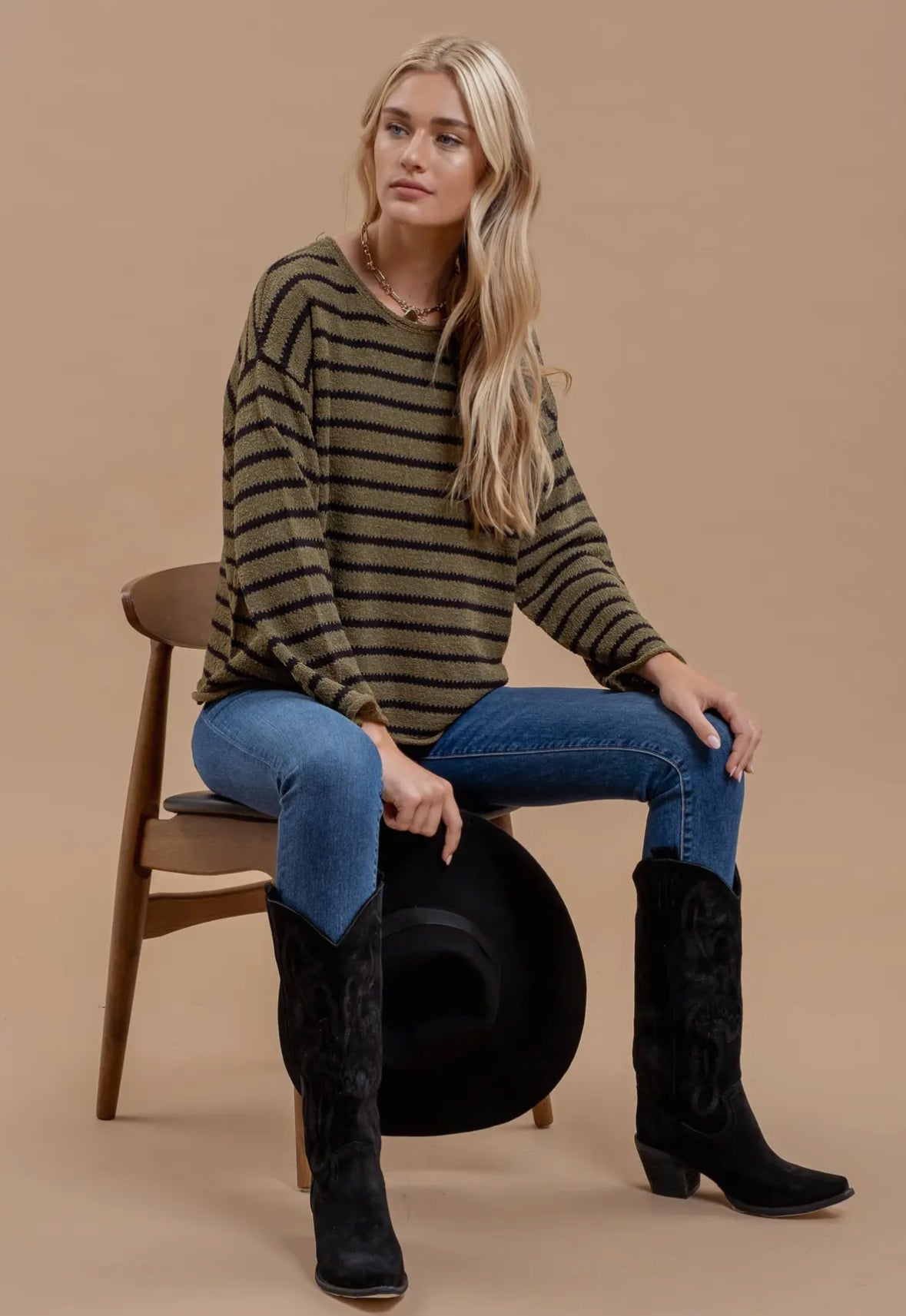 Olive Stripe Knit Sweater