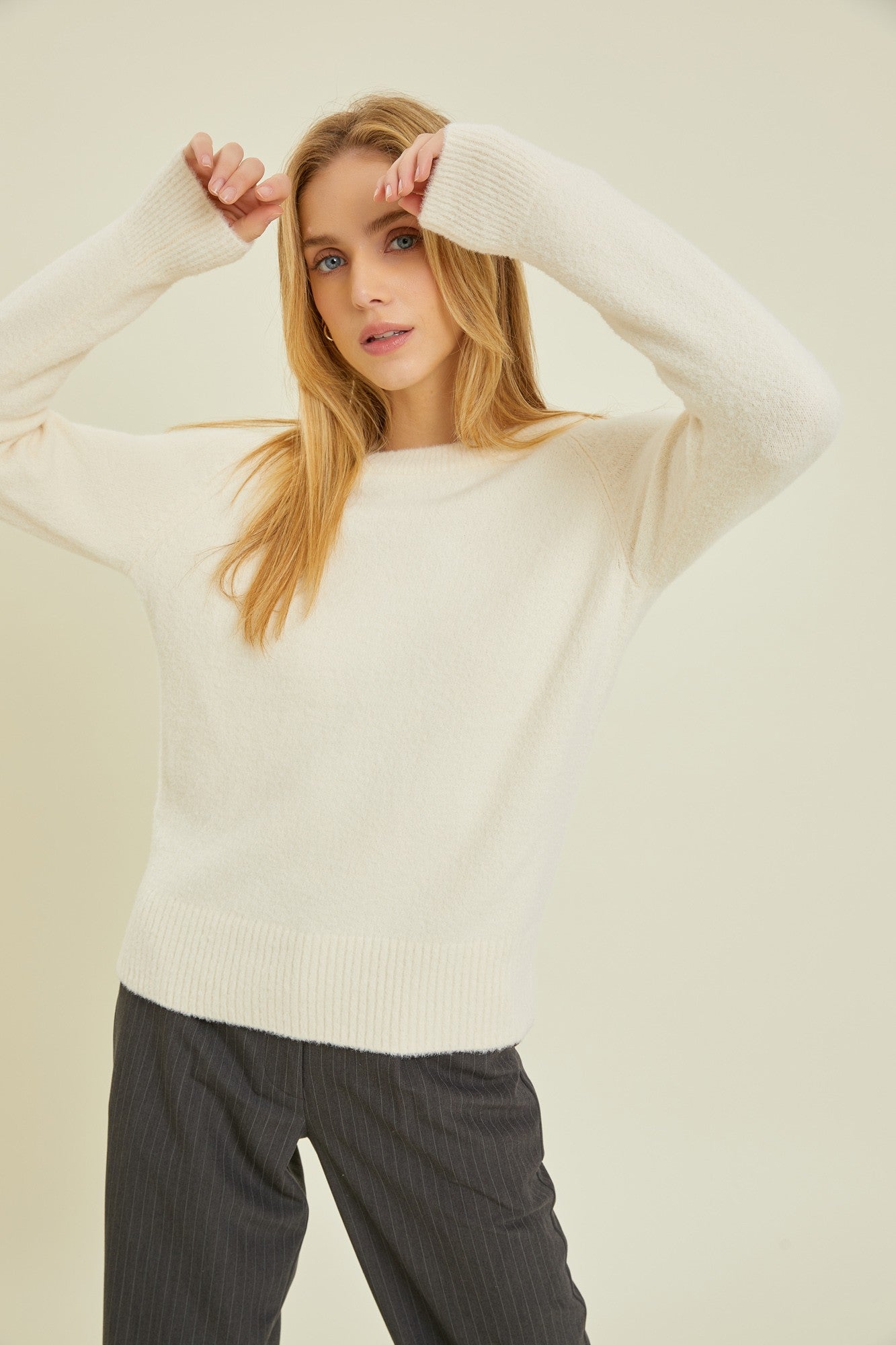 Raglan Ribbed Crewneck Sweater